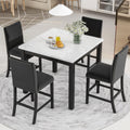 Merax Dining Table Set, 5 Piece Counter Height Dining Table Set with Faux Marble Dining Table and 4 Upholstered-Seat Chairs, Dining Room Table Set for Kitchen/Living Room, Black