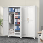 Polup 71" Tall Metal Armoire Wardrobe Closet with Doors and Lock | Wardrobe Cabinet, Hanging Rod, 3 Adjustable Shelves, Steel Clothing Storage Cabinet for Bedroom, Office, Employee, Gym, White