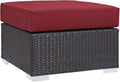Modway Convene Wicker Rattan Outdoor Patio Square Ottoman with Cushions in Espresso Red
