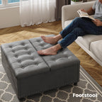 FUXA 35" Large Square Ottoman with Storage and Lift Top, Wood Legs, Gray | Oversized Coffee Table, Tufted Upholstered Bench, Sturdy Construction, for Living Room
