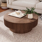 Round Coffee Table with Storage, Modern Wooden Coffee Table