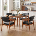 LSSPAID Mid Century Dining Chairs Set of 4, Black PU Leather with Walnut Finished Handrails Comfy Backrest, Farmhouse Dining Room Chairs for Kitchen, Living Space & Restaurant