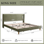 King Corduroy Upholstered Platform Bed with Headboard Wingback, Turtle