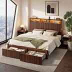 CypBed Queen Size Bed Frame with Headboard and 2 Storage Drawers, Walnut