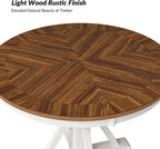 HULALA HOME Round Dining Table for 4, 42" Rustic Farmhouse Pedestal Table with White Brushed Finish, Solid Rubberwood Base(White)