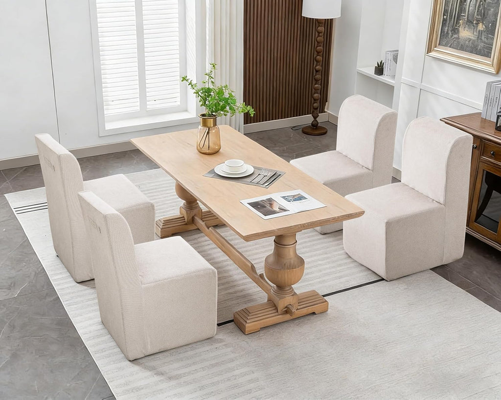 Upholstered Dining Chairs Set of 4, Modern Linen Fabric Dining Room Chairs with Mid Backrest and Padded Seat Cushion, Accent Armless Kitchen Side Chairs for Dining Room, Living Room, Reading Room