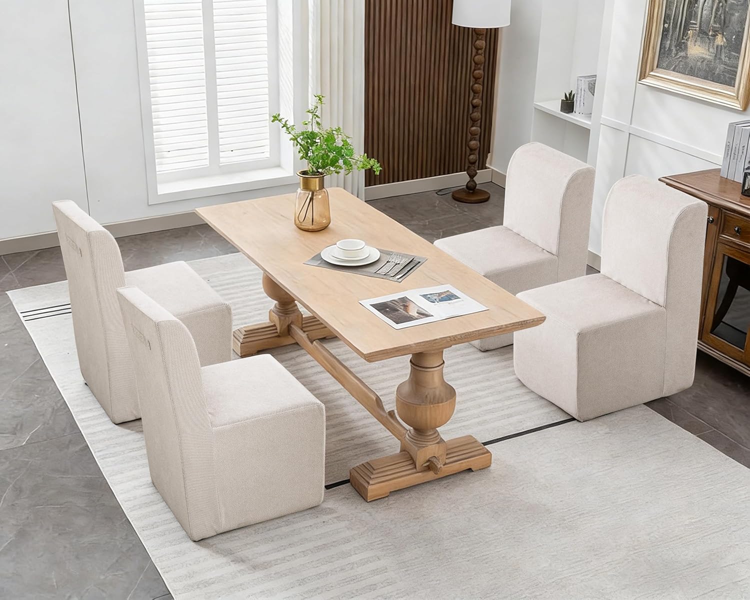 Upholstered Dining Chair, Modern Linen Fabric Dining Room Chair with Mid Backrest and Padded Seat Cushion, Accent Armless Kitchen Side Chair for Dining Room, Living Room, Reading Room, Bedroom