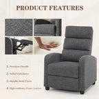 Furnimart Small Manual Recliner Chair for Compact Spaces, Overstuffed Chenille, Chunky Cushion, Comfortable Single Sofa Recliner for Adults, Ideal for Living Room, Bedroom, Home Theater, Gray