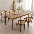 Kmax Modern Rattan Dining Chair Set of 4 Farmhouse Semi Barrel Dining Room Chair Wooden Upholstered Chair Oak Finish for Living Room Kitchen, Walnut/Grey Seat
