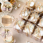 MTLEE 16 Pack Wooden Tealight Candle Holders Kit Guest Gifts for Wedding Baby Shower The First Communion Baptism Christening Housewarming Party Handmade Thank You Candle with Card Box Rope (Cute)