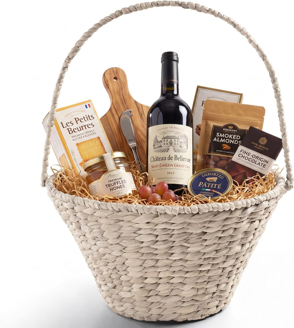 Best Choice Products Woven Large Gift Basket For DIY Halloween Boo Baskets, Holiday Gifts & Celebrations, Storage Wicker Basket w/Collapsible Handle, Tapered, Hyacinth, Basket Only, 20In - White