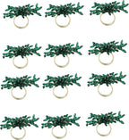 Napkin Rings Set of 6 for Dining Table Decoration Parties Everyday Metal Napkin Holder Leaf Dark Green (Pack of 6)