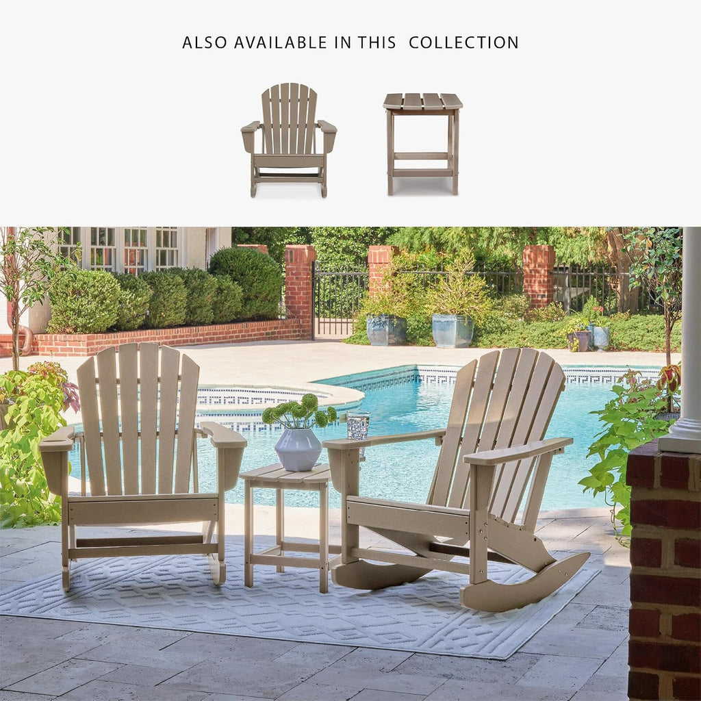 Signature Design by Ashley Sundown Treasure Cottage Weather Resistant Outdoor Rocking Chair with 1 Cup Holder, Light Brown