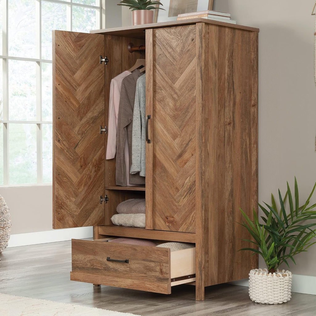 Sauder Cannery Bridge 32.36" W x 22.52" D x 59.80" H Armoire & Dresser in Sindoori Mango Finish with Garment Rod & 6 Drawers