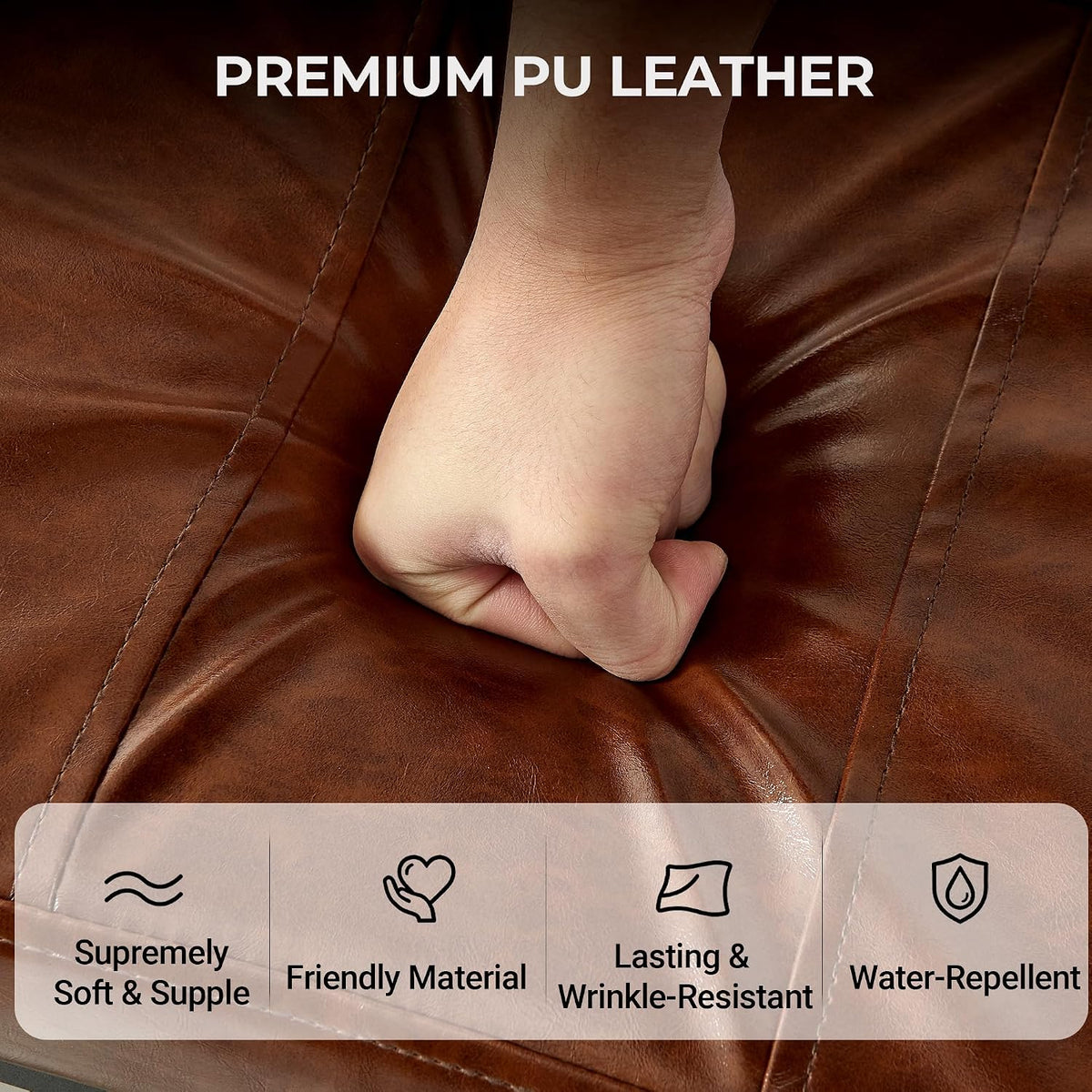 TIOPGHAD Adjustable Ottoman Pouf, 60 Degree Tilt, Brown Synthetic Leather | 4-Height Footrest, 28 Positions, Iron frame, Foam Cushion, 15.74 x 11.81 x 13.34 in, Under Desk, Living room, Home Office"