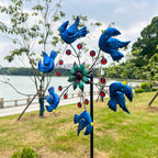 Blue Bird Metal Wind Spinner Garden Decor, 48 Inch Outdoor Yard Spinner Sculpture for Patio Lawn & Garden Decorations