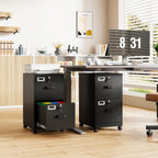 2-Drawer Rolling File Cabinet with Lock, Mobile Vertical File Cabinet for Hanging A4/Letter/Legal Size Folder, Under Desk Small Filing Cabinets for Home Office, Assembly Required,Black