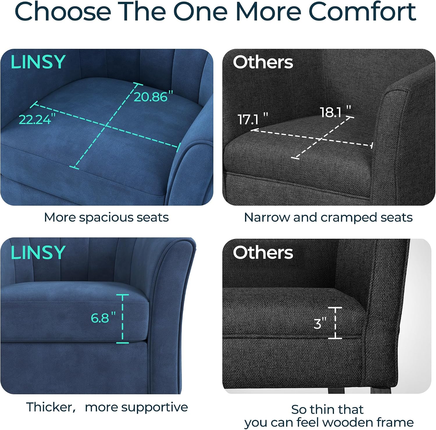 LINSY Large Swivel Accent Chair with Ottoman, Velvet Barrel Chair with Footrest, Modern Upholstered Comfy Reading Chair Armchair for Living Room, Bedroom, Study Room, Office, Blue