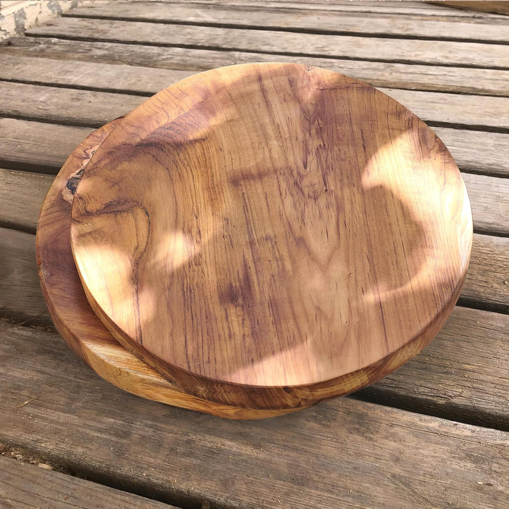 Natural Round Teak Wood Slice Slab 15.6"x15.6"x1.98" Live Edge Hand Crafted Varied Shapes Solid Wood Slab Handmade Wooden Board Resin End Table Slab Side Table Top Wall Home Décor