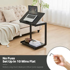 C-Shaped End Table with Wheels - Rolling Side Table for Couch, Solid Wood Modern Adjustable Angles Tv Tray Sofa Tables for Living Room, Bedroom, Home Office, Black, 15.4"D x 23.6"W x 24.8"H