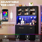 71'' Fluted Kitchen Pantry Cabinet with Power Outlet & LED Light, Food Kitchen Hutch with Countertop, Wood Pantry Storage Cabinet with a Drawer & Shelves for Living Room, Dining Room, Black