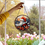 Christmas Santa Suncatcher Stained Glass Window Hanging Decor, Farmhouse Winter Xmas Santa Stained Glass Wall Decor, Christmas Garden Sun Catchers Indoor Window Hanging Wall Art Lawn, 7.9x7.9In