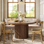 Tribesigns 47-Inch Round Dining Table for 4-6, Farmhouse Wood Kitchen Table with Striped Pedestal Base, Circle Wooden Dining Room Furniture for Kitchen Living Room, Dark Brown