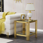 Small Side Table, Square End Table with Tempered Glass & Irregular Gold Stainless Steel Base, 2-Tier Modern Glass End Table with Storage Shelves, Luxury Accent Sofa Table for Living Room, Bedroom
