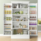 kepptory 47” Pantry Cabinet, Kitchen Pantry Storage Cabinet with Doors and Adjustable Shelves,Freestanding Buffet Cupboards Sideboard for Living Room and Dinning Room (White)