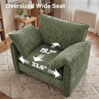 Elegant Oversized Accent Chair for Living Room, 42.1", Chenille, Green | Modern Upholstered Piping Single Reading Armchair with Cushion Backrest and 2 Pillows for Bedroom, Office, Reception Area