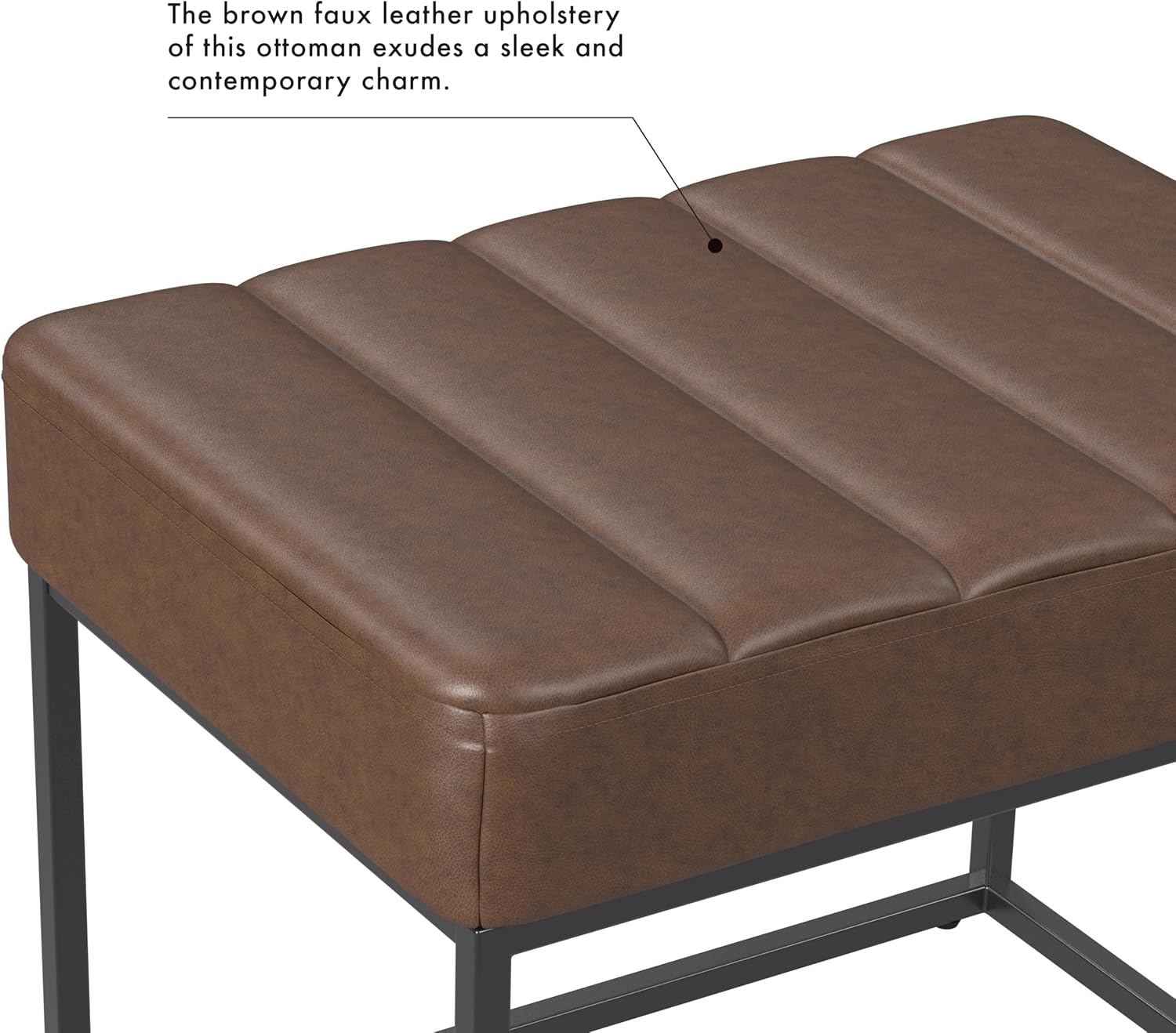 HomePop 22" Theodore Channel Tufted Ottoman - Brown Faux Leather