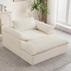 HUBSON 69" Oversized Chaise Lounge Chair Indoor, Comfy Deep Seat Sleeper Lounge Couch, Upholstered Chenille Cloud Chairs for Living Room, Bedroom, Apartment, No Assembly Required, Beige