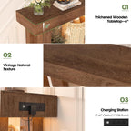 Unikito 47" Entryway Table with Socket and Sensor Light, Narrow Console Table with Storage Behind Couch, Farmhouse Entry Way Tables with Open Storage for Entrance/Hallway/Living Room, Rustic Oak