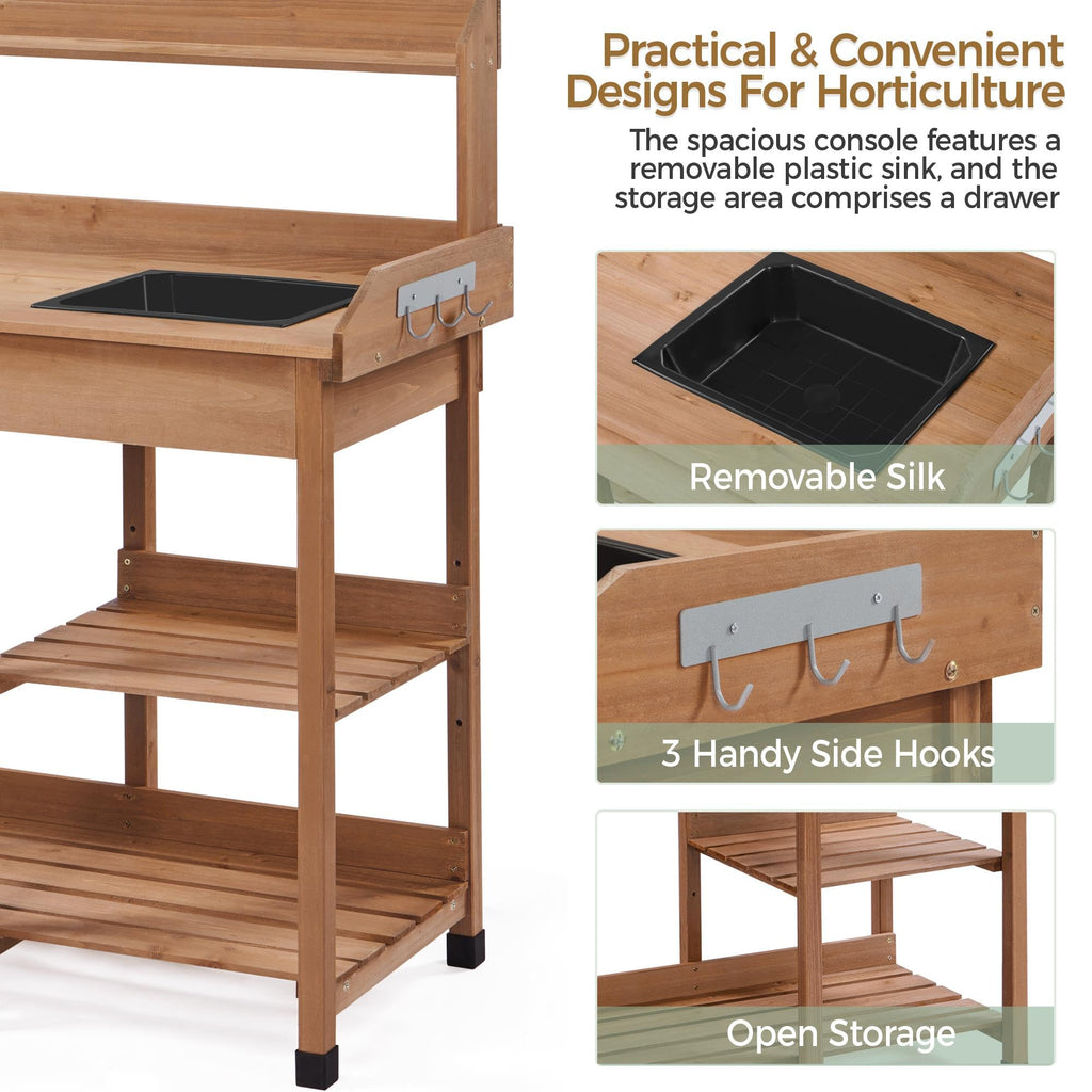 Yaheetech Potting Bench with Sink & Drawer, Outdoor Gardening Table, Brown