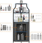 Garvee Corner Wine Rack Cabinet for Liquor Cabinet with Adjustable Shelves, 61 in Industrial Tall Bar Cabinet Freestanding with Mesh Door and Glass Holder for Kitchen, Rustic Brown