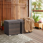 DORTALA Outdoor Storage Ottoman Wicker 2 Piece, Patio Ottomans PE Rattan Foot Rest Footstool with Cushions for Couch, Chair, Grey
