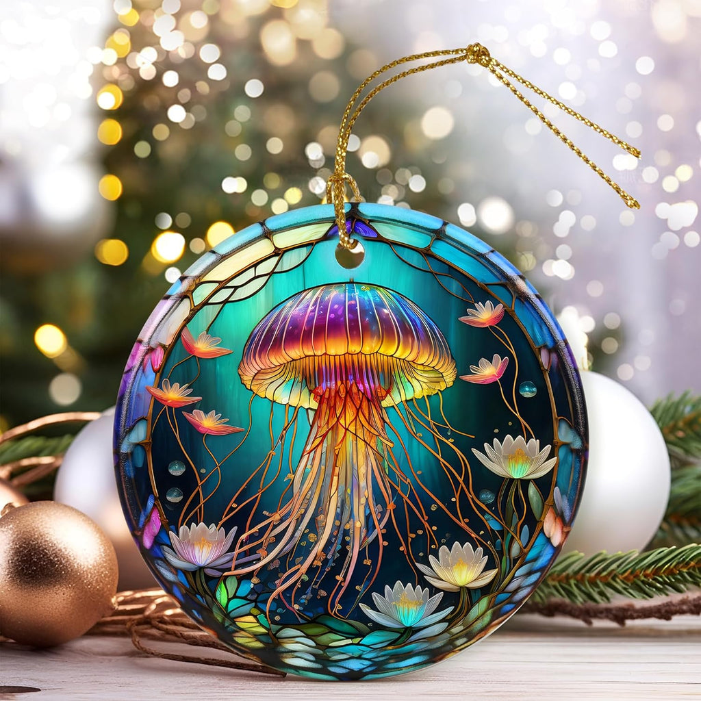 Colorful Ceramic Jellyfish Christmas Ornament, Jellyfish Ornaments for Christmas Tree, Holiday Decorations, Christmas Decor, Gifts for Jellyfish Lovers, Christmas Ornament Gift Ideas