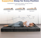 MAXYOYO 6" Folding Sofa Bed for Floor, Tufted Tri-Fold Floor Mattress with Chenille Fabric, Full Size Portable Sofa Couch Guest Mat for Adults, Foldable Topper for Camping, Dark Grey, 53"x75"