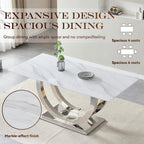 SSLine Modern White Marble Dining Table Set for 4,Luxury 69" Faux Marble Kitchen Table with Velvet Tufted Chairs for 4,5-Piece Dining Room Table Set with Silver Stainless Steel U-Shape Base