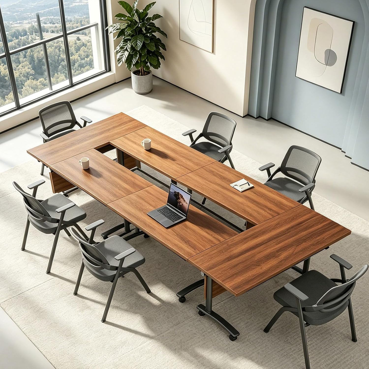 Folding Conference Table for 2-30 Person Modern Large Flip-Top Mobile Meeting Tables with Locking Wheels,Conference Room Table for Office Training Modular Seminar Table (10, Walnut, L70.9in)
