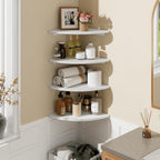 Homode Corner Floating Shelves, Set of 4 Round Corner Shelf Wall Mount with Cord Hole, 12 Inch Wood Curved Corner Hanging Shelf for Cable Box, Speaker, TV Cords, Books, Plants, White