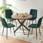 Homedot 37" Round Table Set for 4 Person, Modern Kitchen Table Set, Imitation Wood Dining Table with Space Saving Dining Chairs, Dark Green Velvet Side Chairs