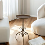 Round Side Table, Small Metal Drink Table for Small Spaces, Modern Martini Table for Living Room, Bedroom, Corners, and Office (Antique Brass)