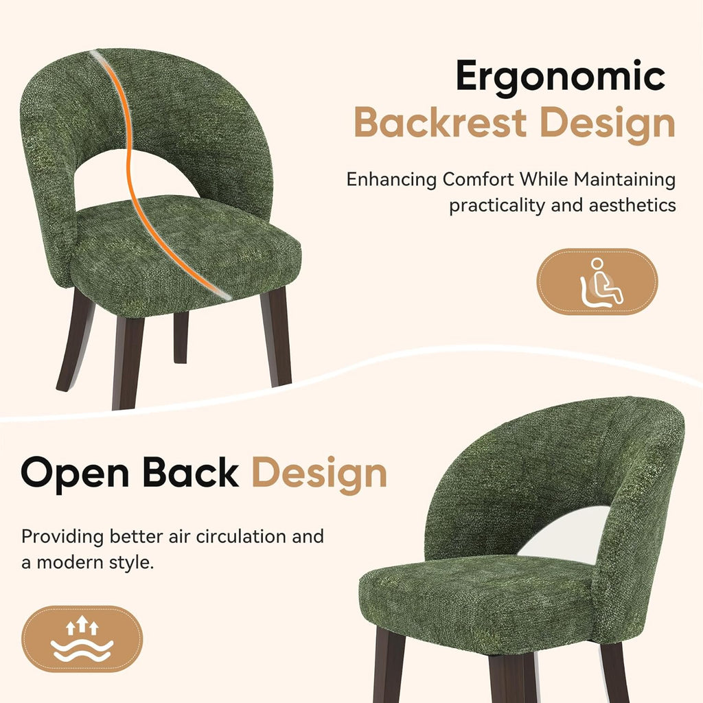 Dining Chairs Set of 4, Mid Century Modern Dining Chairs with Solid Wood Legs, Curved Back Kitchen Chair Farmhouse Side Upholstered Chairs for Kitchen Dining Room, Green