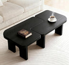 53.15" Antique Black Wood Nesting Coffee Table Set | 70.86 Inch Extended Length; Smooth Easy-Clean Surface; Space-Saving Modern Center Table for Living Room and Small Apartments
