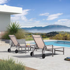 PURPLE LEAF Chaise Lounge Outdoor Set for 2 with Armrest, Khaki | All-aluminum supportive armrests, effortless sitting & standing transitions, stylish design, ultimate outdoor leisure