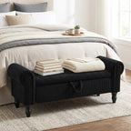 55" Corduroy Storage Ottoman Bench, Queen Bed, Black | End of Bed, Bedroom/Entryway/Closet, Window Seat, Lift-Top Storage, Tufted Button, Solid Wood Legs, for Queen & King