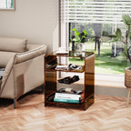Acrylic End Table Record Player Table with Storage Shelf Clear Side Table Nightstand (Dark Brown)