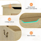 IDEALHOSUE 30” Storage Chest, Wooden Storage Bench with Safety Hinge, Retro Blanket Storage Trunk for Entryway, Living Room, Supports 350 lb, Light Oak