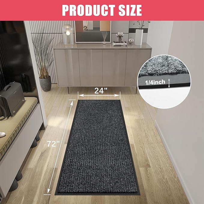 Kuyal Front Door Mat, 2'x6' Indoor Outdoor Entrance Mat, Commercial Floor Mats Inside Outside Entrance, Heavy Duty Durable Welcome, Rubber Backing Non Slip Outdoor Mats for Entryway,Black